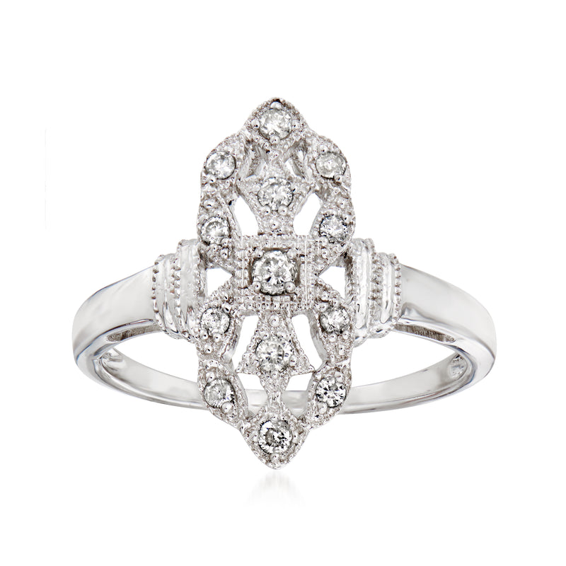 14kt white gold art deco diamond ring with marquise-style cluster center