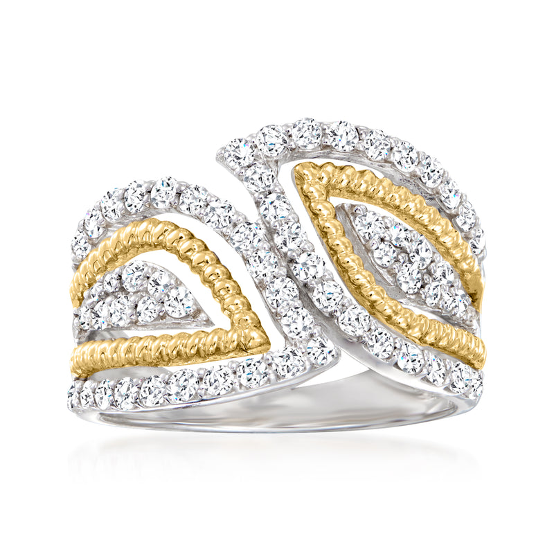Diamond bypass ring in sterling silver with 14kt yellow gold accents