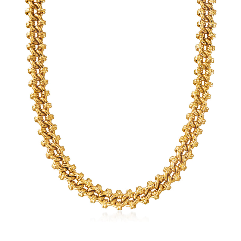 14kt yellow gold multi-link necklace with curved interlocking links
