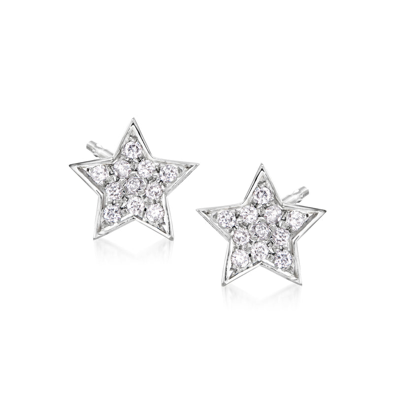 Sterling silver star diamond stud earrings, 3-stone sparkle cluster
