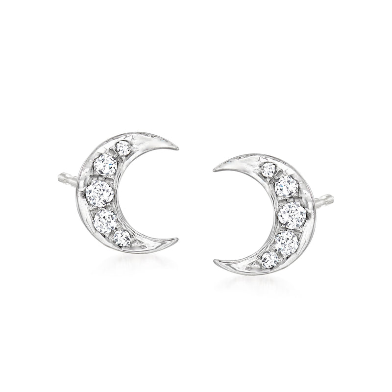 Diamond moon stud earrings in sterling silver