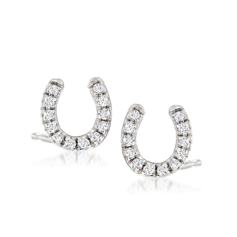 Diamond horseshoe stud earrings in sterling silver, pair