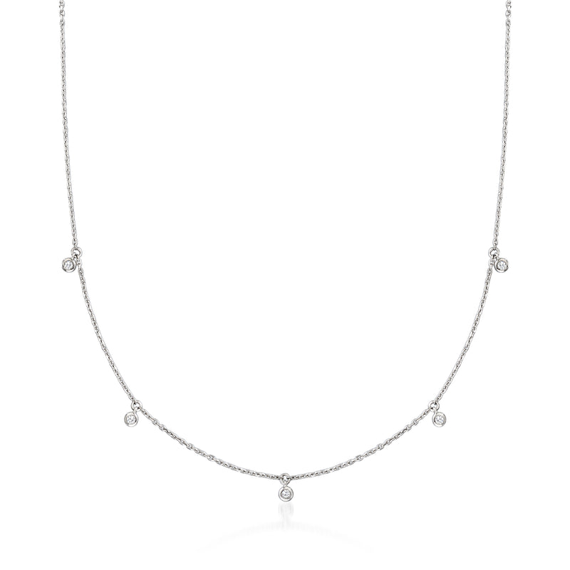 Sterling silver diamond drop station necklace with small round stones