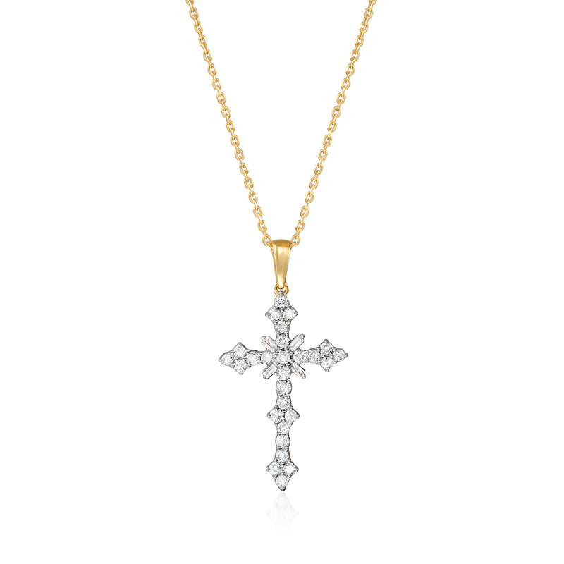 Gold-tone chain necklace with diamond cross pendant, 18k gold over sterling