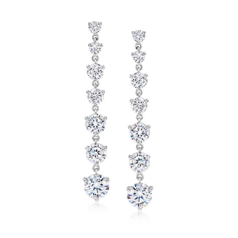 Sterling silver CZ graduated drop earrings, seven round sparkle stones