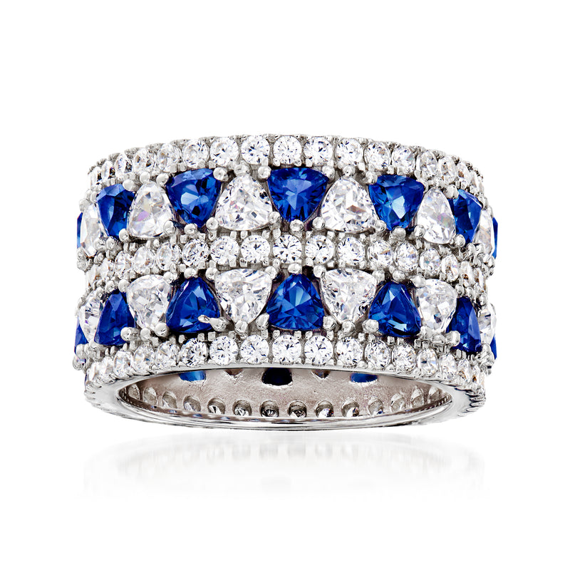 Sterling silver eternity ring with blue simulated sapphire and clear CZ stones