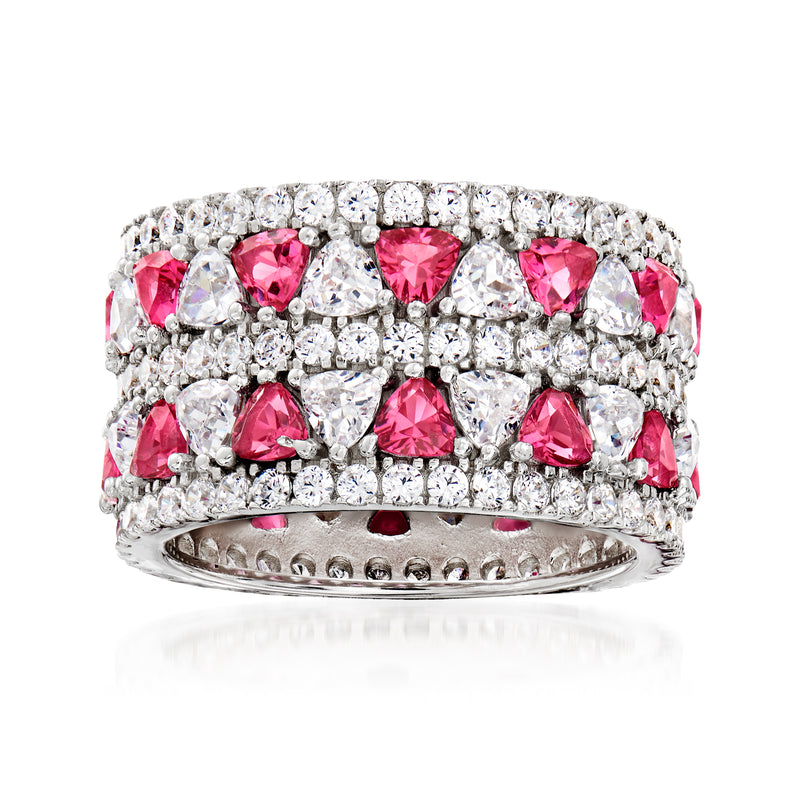 Sterling silver eternity ring with pink simulated sapphires and CZ.