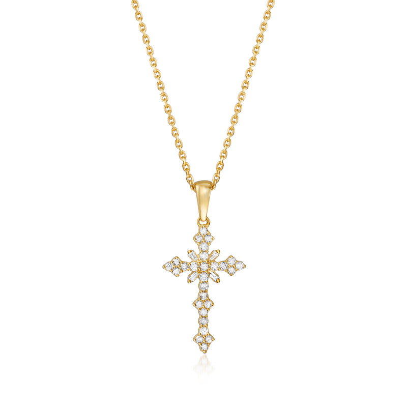 18kt gold over sterling cross pendant necklace with diamond accents