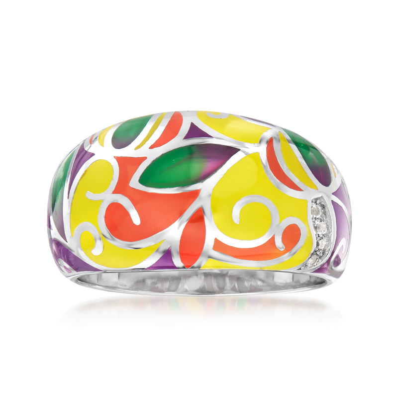 Sterling silver ring with multicolored enamel swirl pattern