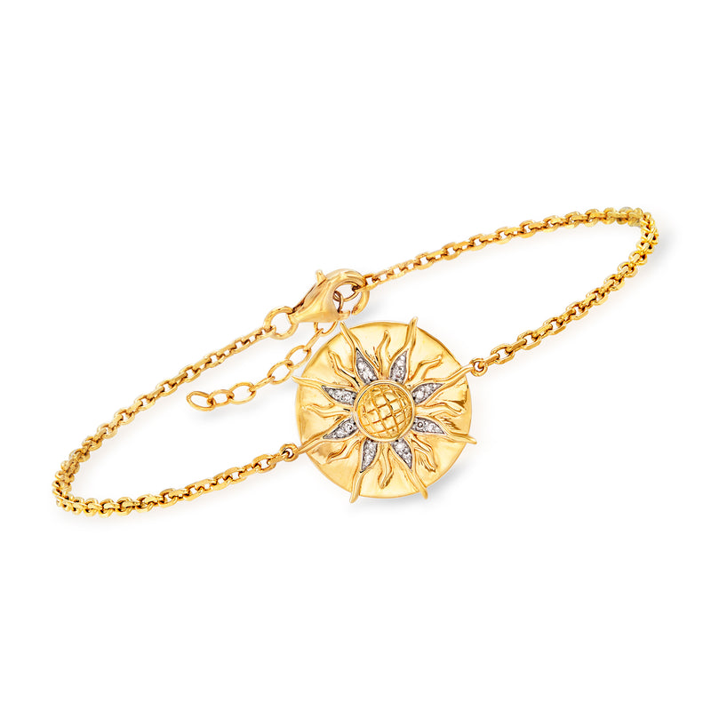 Gold-tone bracelet with diamond-accented sun charm, link chain and lobster clasp
