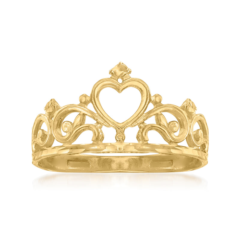 14kt yellow gold heart tiara ring with crown setting and small central heart