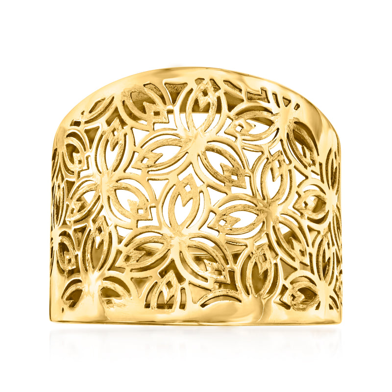 14kt yellow gold openwork ring with floral cutout dome top