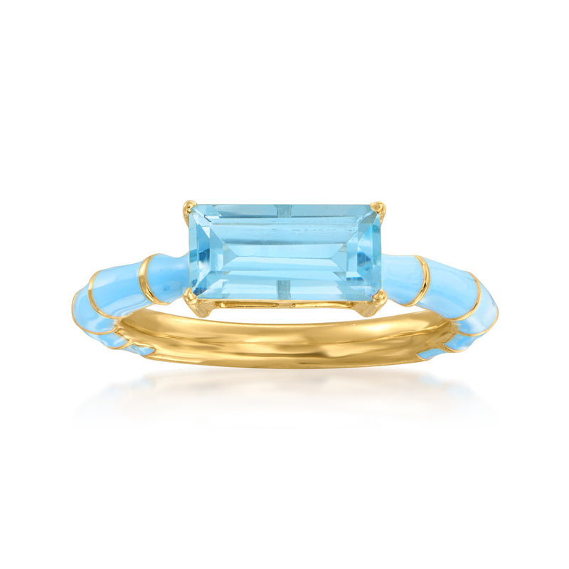 Sky blue topaz gemstone ring with sky blue enamel and 18kt gold over sterling band