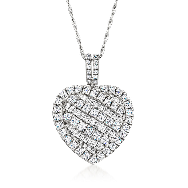 Sterling silver heart pendant necklace with baguette and round crystal stones