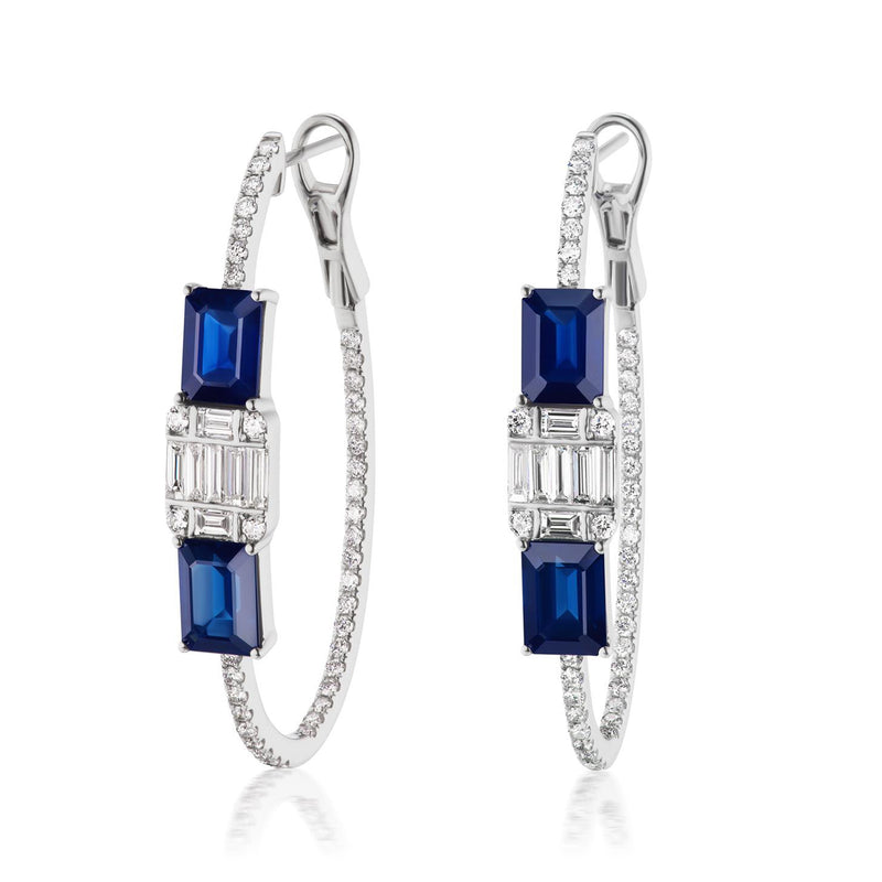 Sapphire and diamond inside-outside hoop earrings in 18kt white gold