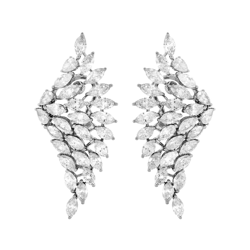 Diamond fan earrings in 18kt white gold with marquise-cut stones