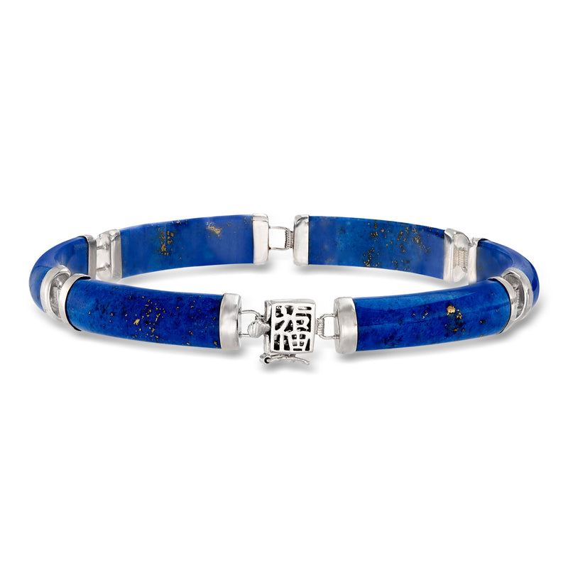 Sterling silver lapis bracelet with blue stone inlays and etched square center charm
