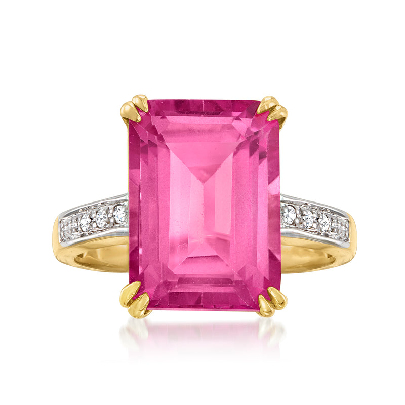 Pink topaz ring with diamond accents, 14kt yellow gold
