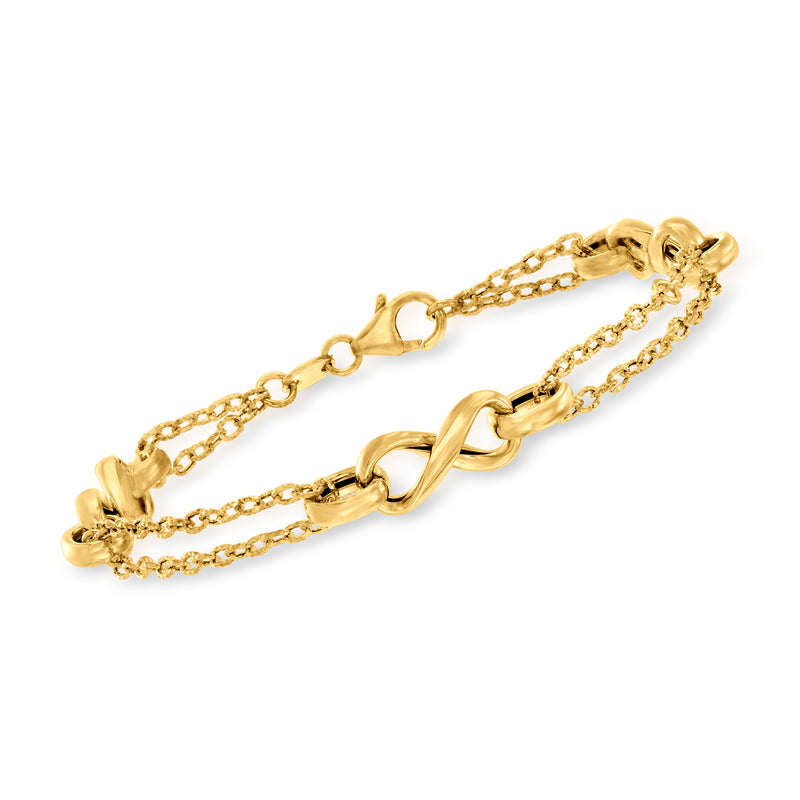 14kt yellow gold infinity station bracelet with linked chain and clasp