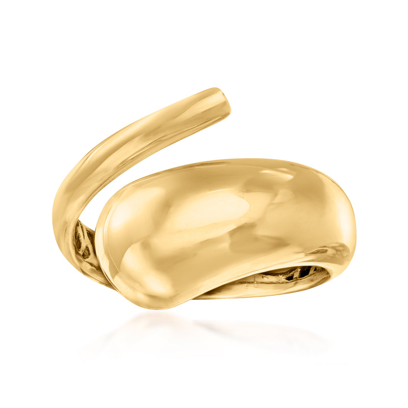 Yellow gold bypass ring with polished, curved overlapping bands