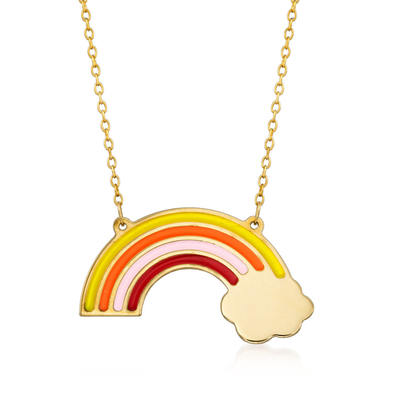 14kt yellow gold rainbow enamel pendant necklace with multicolor arc charm