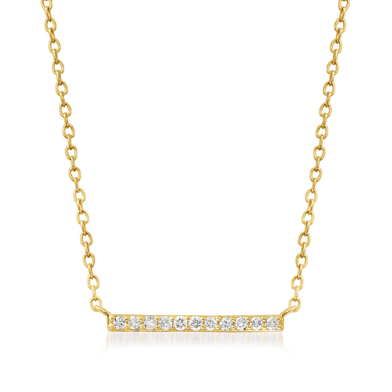18kt gold over sterling bar necklace with small round diamonds along the horizontal bar