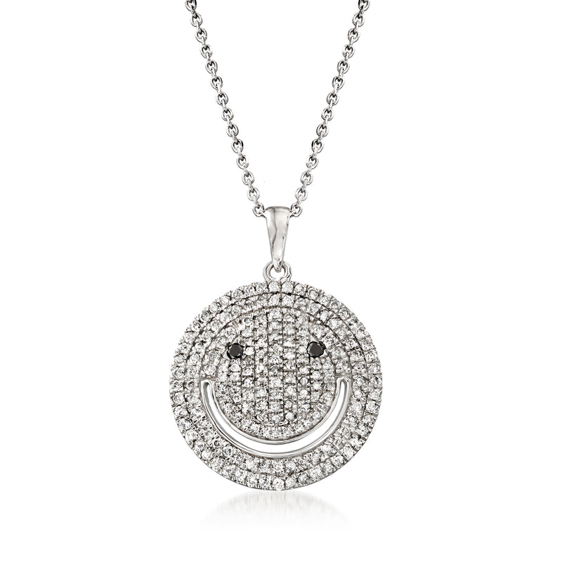 Diamond smiley face pendant necklace in sterling silver