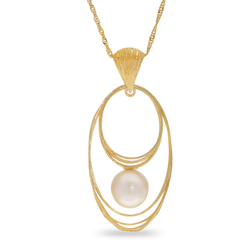 14kt yellow gold cultured pearl pendant with triple open loops