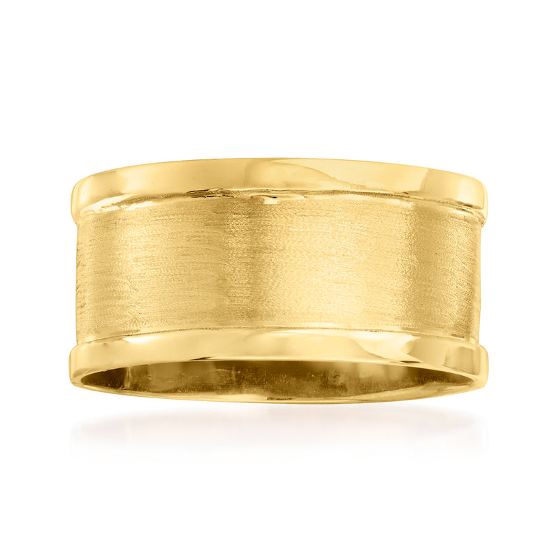 14kt yellow gold satin and polished ring with wide smooth band profile