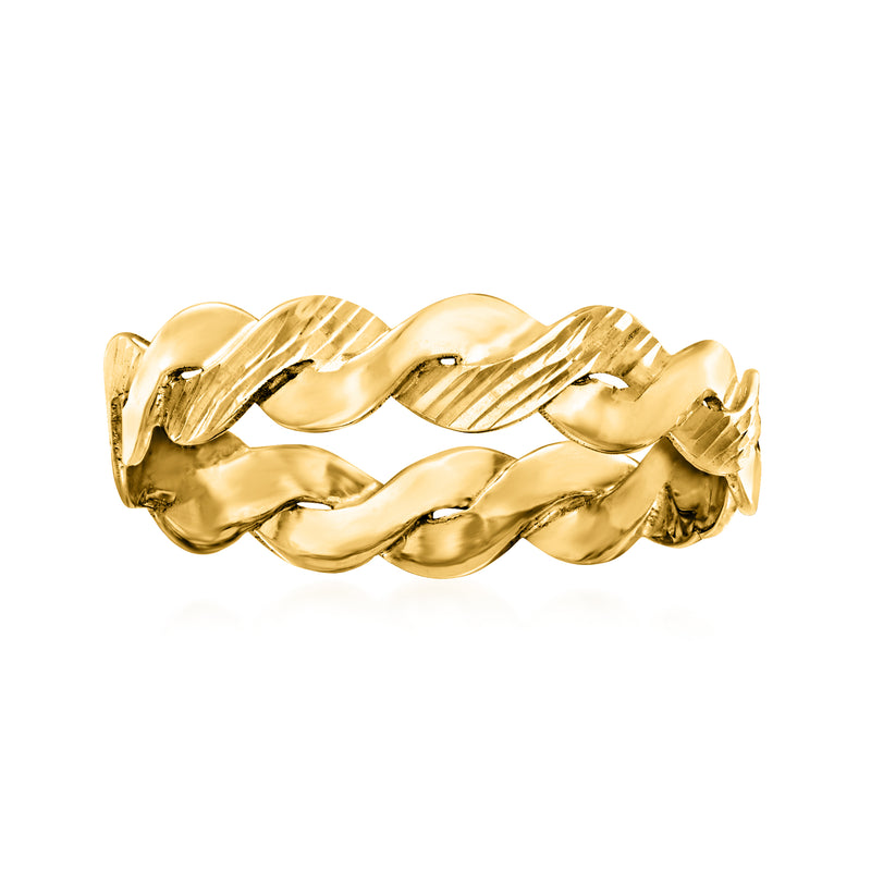 14kt yellow gold twisted band ring with wavy rope texture