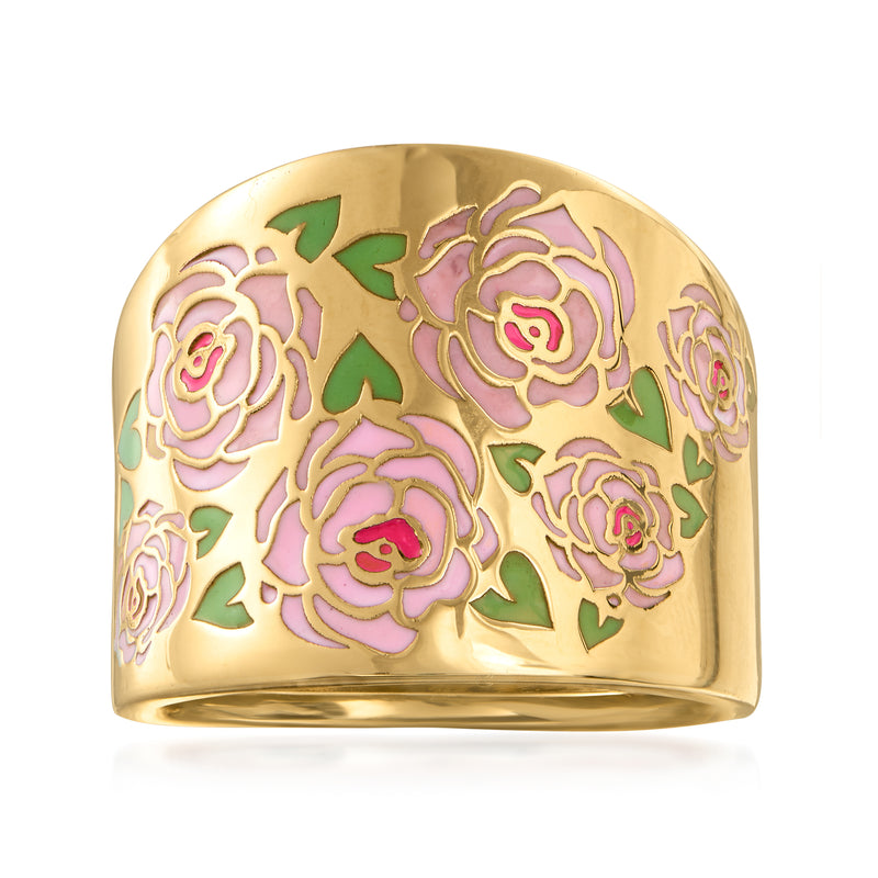 14kt yellow gold ring with multicolored enamel floral design