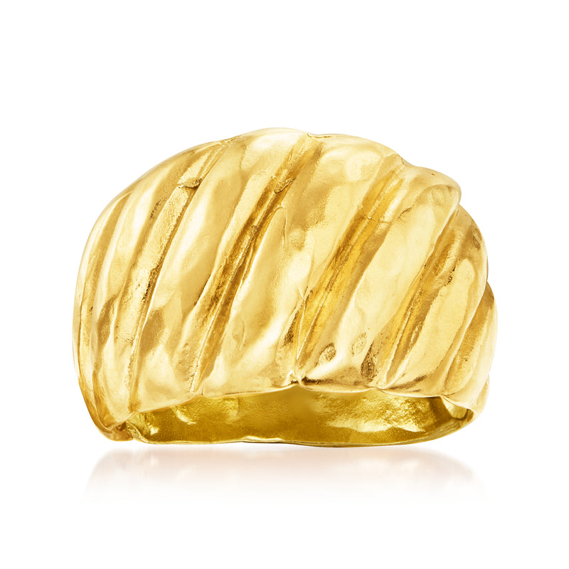 Ribbed gold over sterling shrimp ring with rounded dome top