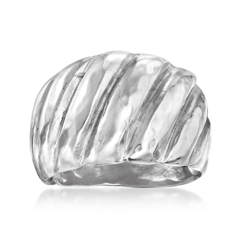 Italian sterling silver shrimp ring with ridged shell texture