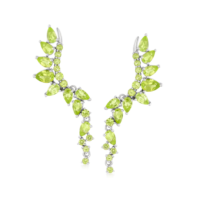 Sterling silver peridot drop earrings with green teardrop and round gemstones