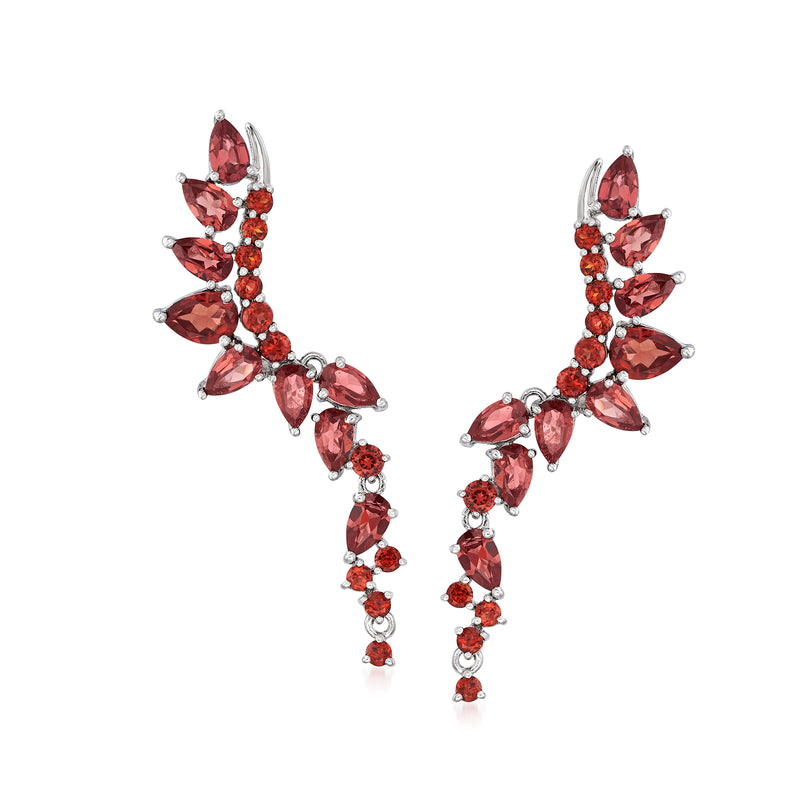 Sterling silver garnet drop earrings with marquise and round red gemstones