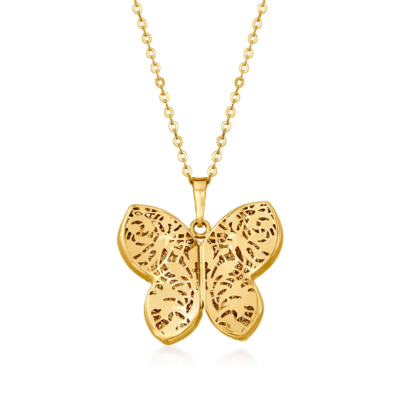 14kt yellow gold butterfly pendant necklace with openwork butterfly charm