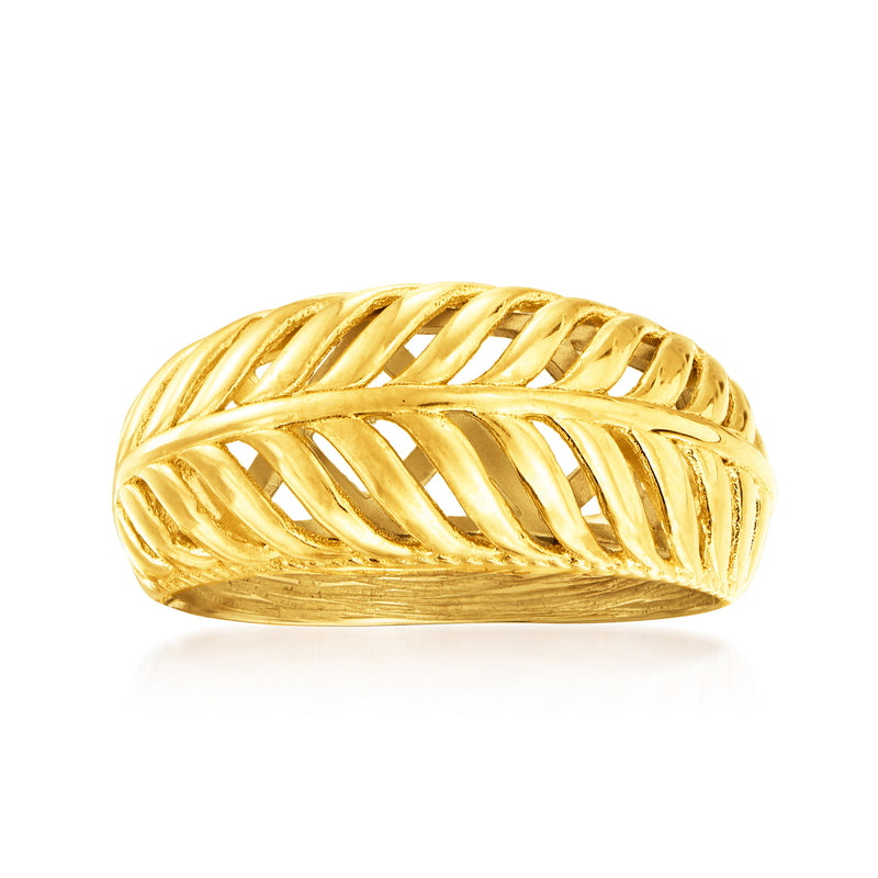 Gold-tone palm leaf ring with textured braided band