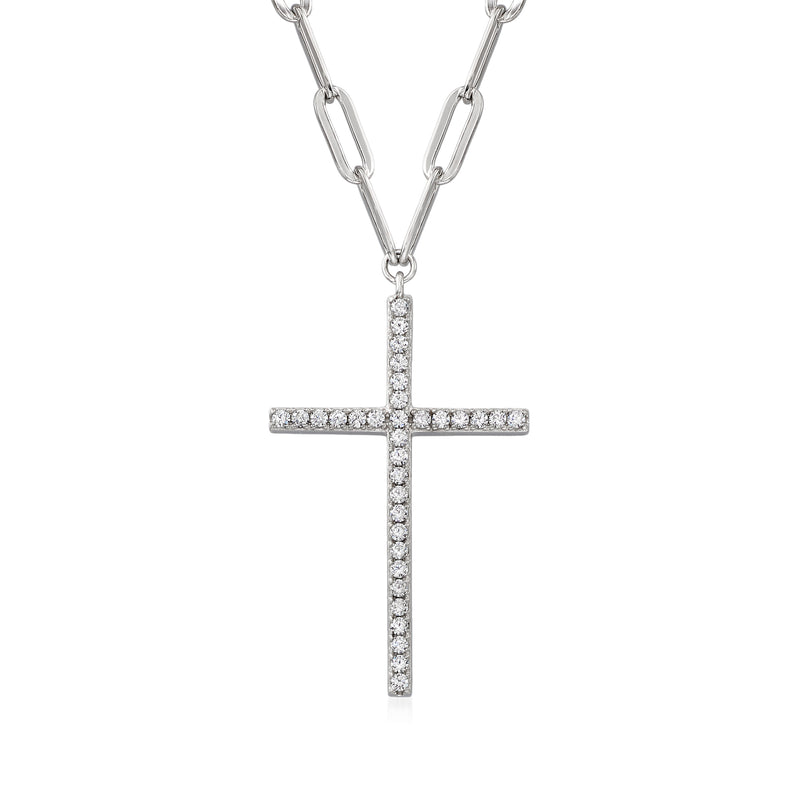 Charles Garnier sterling silver paper clip link necklace with CZ cross pendant