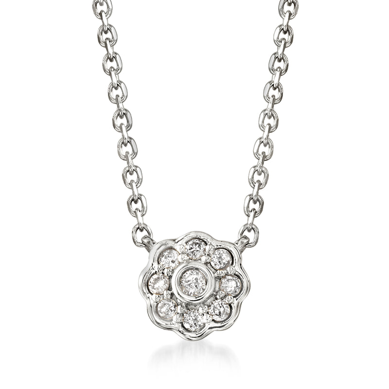 Sterling silver diamond flower necklace with round floral pendant