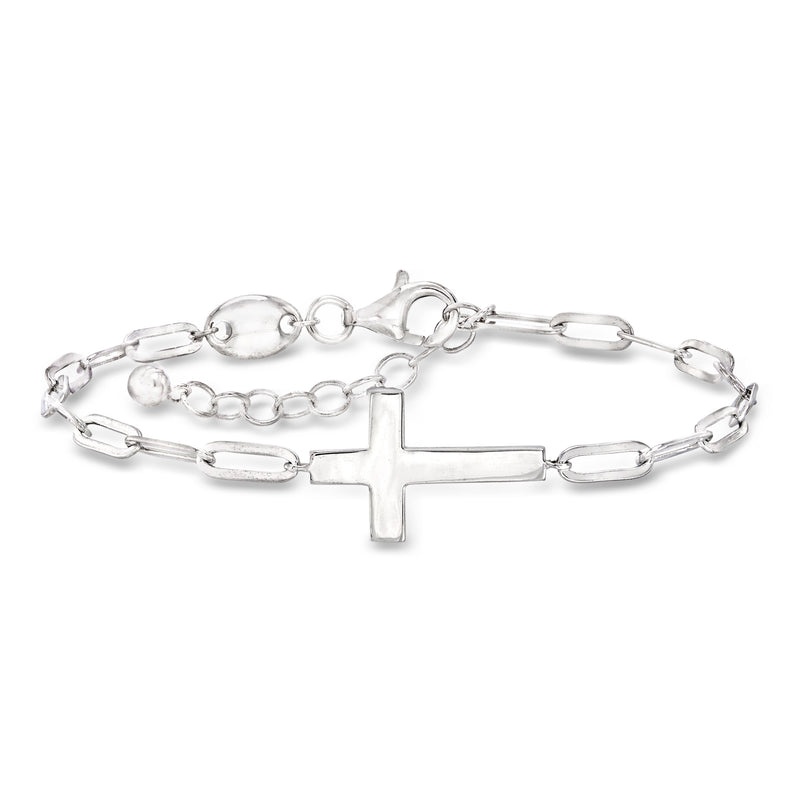 Charles Garnier sterling silver cross paper-clip link bracelet with flat bar clasp