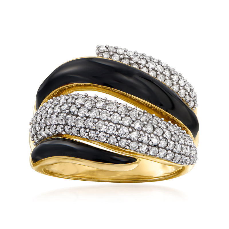 Diamond and black enamel ring in gold over sterling