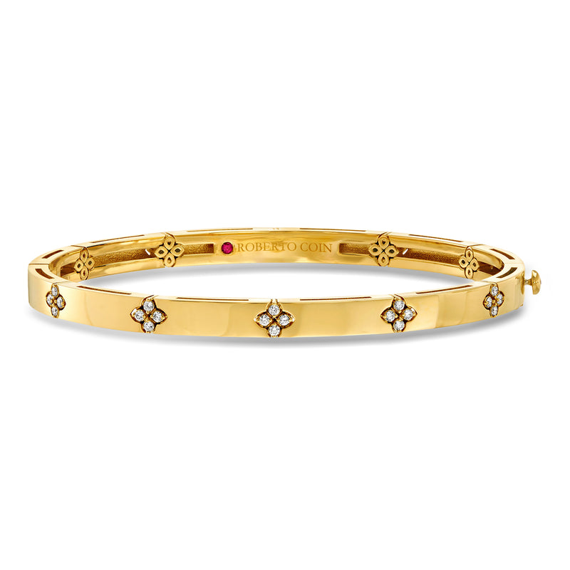 18kt yellow gold diamond tennis bracelet with small round stones and hinged clasp