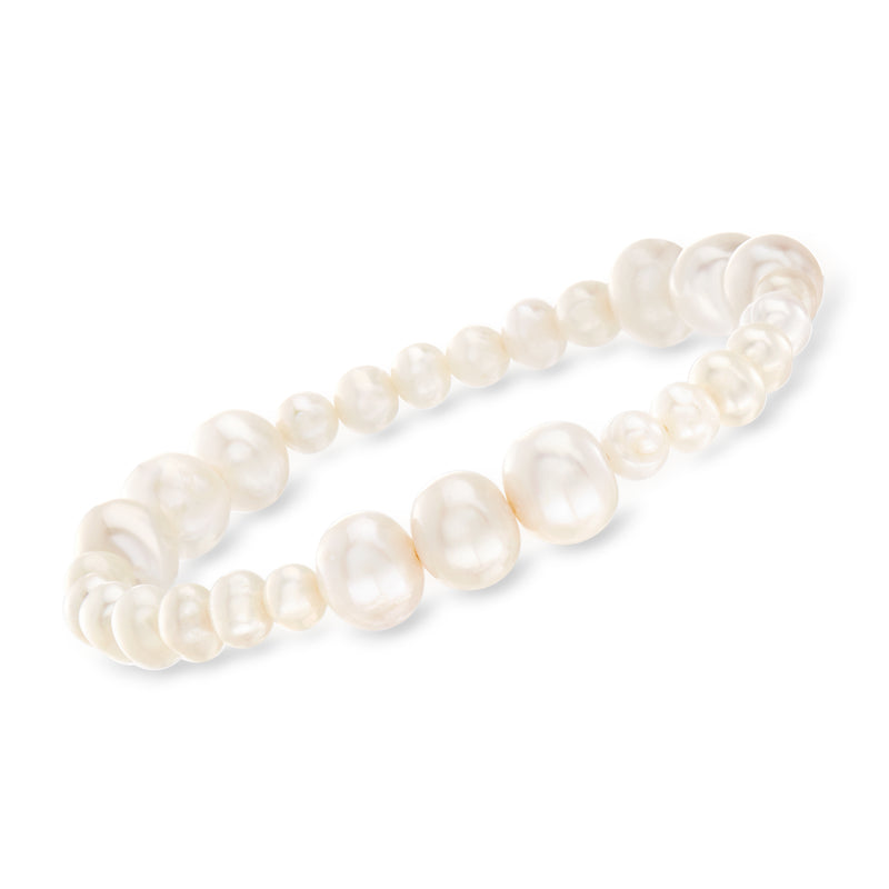 Cultured pearl stretch bracelet with white 5–9mm station beads