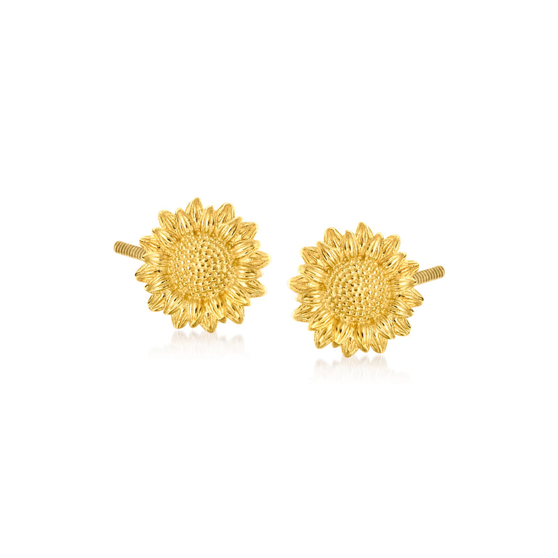 14kt yellow gold sunflower stud earrings with post backs
