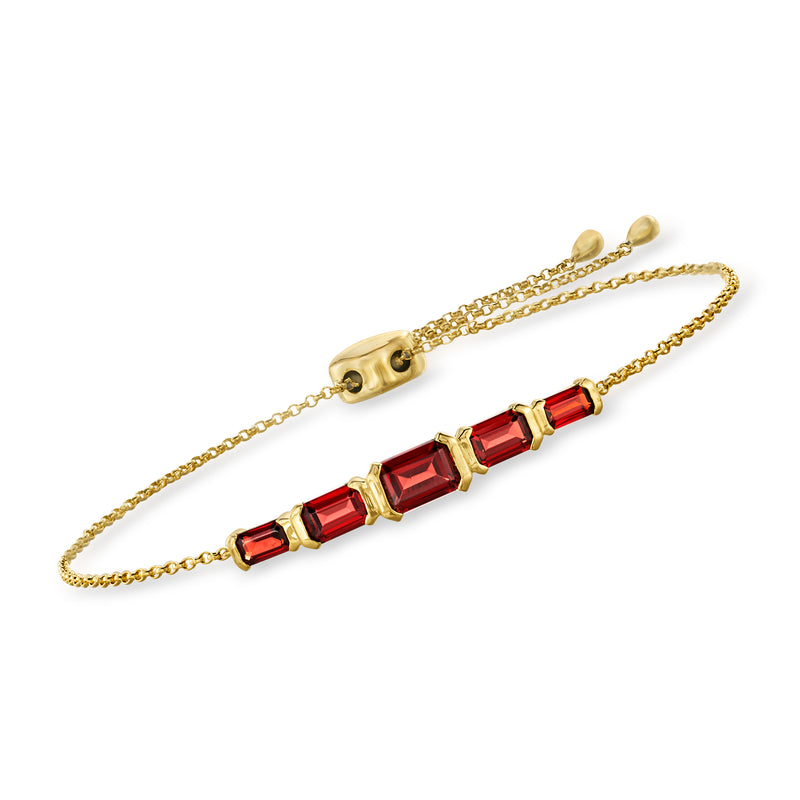 18kt gold over sterling bolo bracelet with marquise garnet red gemstone stations