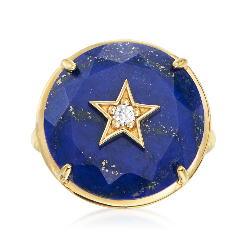 18kt gold-over-sterling lapis ring with star CZ center and blue round cabochon