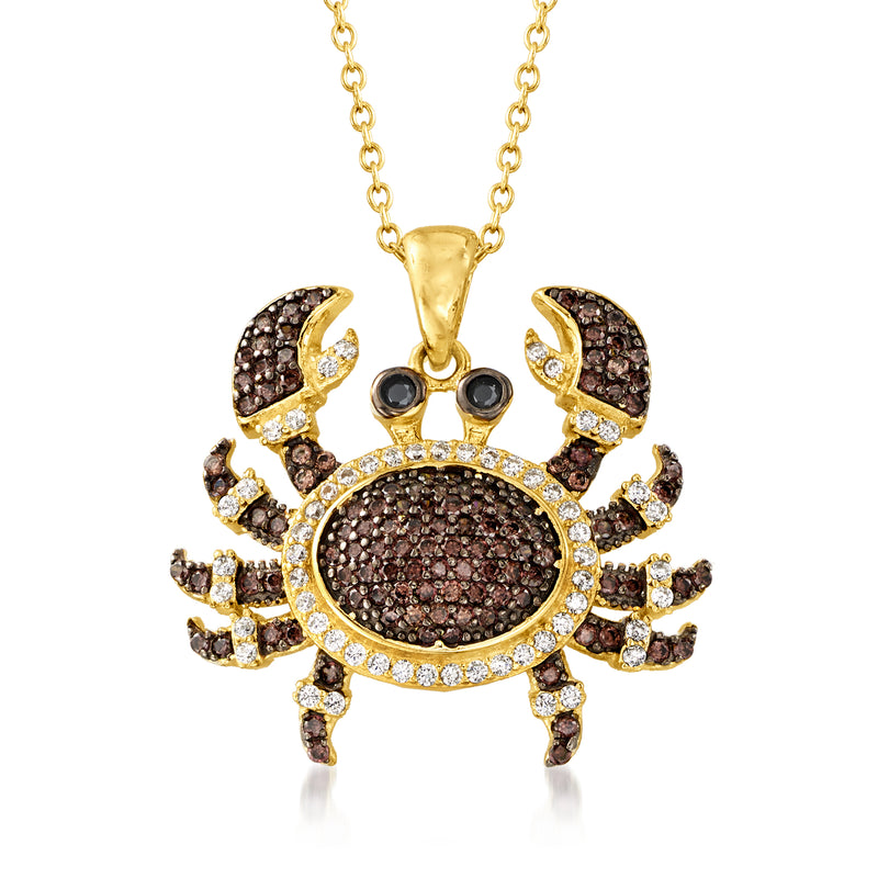 Multicolored CZ crab pendant necklace in gold over sterling
