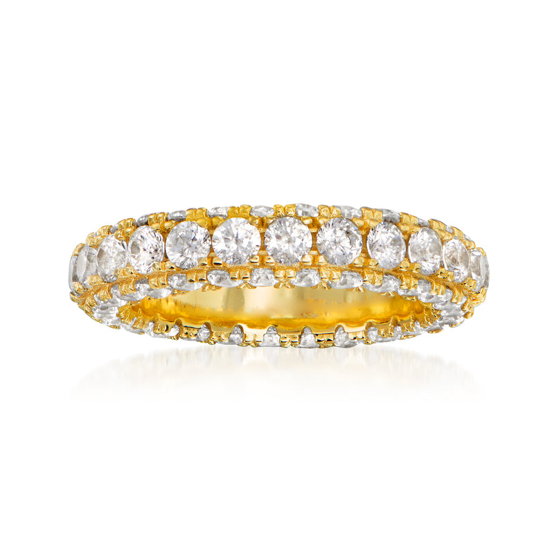 Gold over sterling eternity band ring with round CZ stones in a full halo