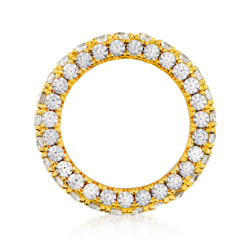 Gold over sterling CZ eternity band ring viewed from above, round stones surround band