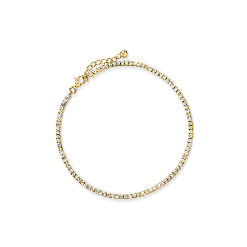 CZ tennis anklet in 18kt gold over sterling with round clear stones